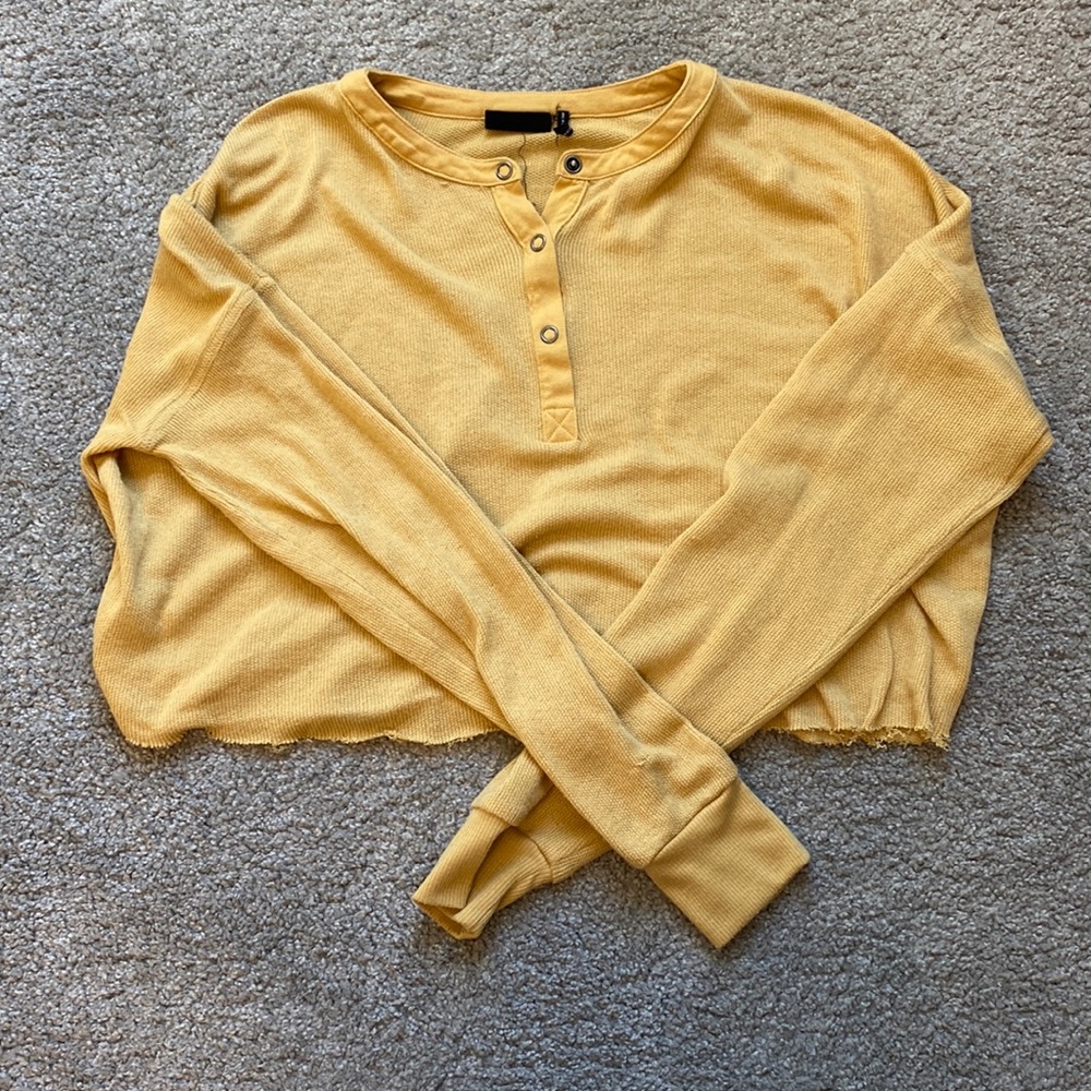 Urban Outfitters- Out from under mustard yellow cropped knit long sleeve